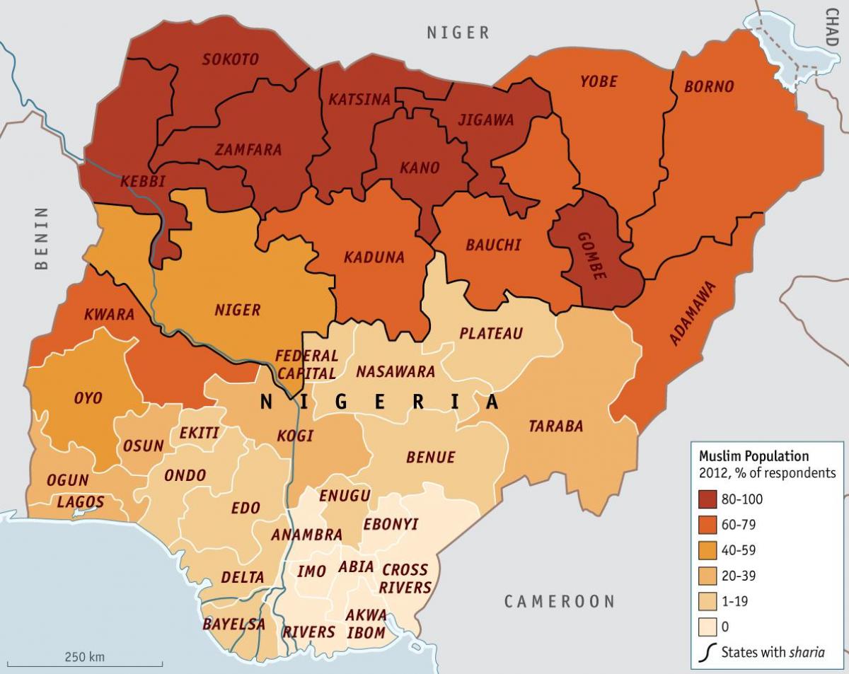 Карта на Нигерия религия