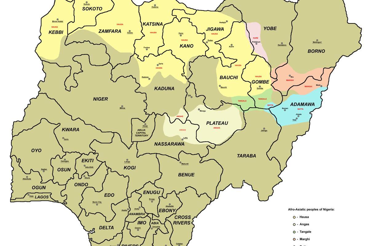 карта на Нигерия от 36 държави