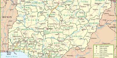 Карта на Нигерия с посочване на основните пътища