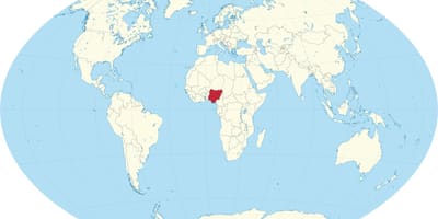 Карта на света, показваща Нигерия