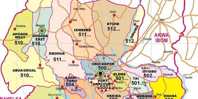 Карта на щата Ривърс в Нигерия