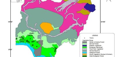 Карта на Нигерия с посочване на растителност