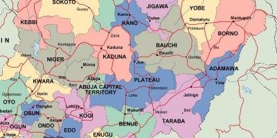 Карта на Нигерия с държави и градове